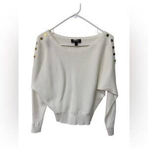 Express Cream Boatneck Sweater with Gold Shoulder Buttons